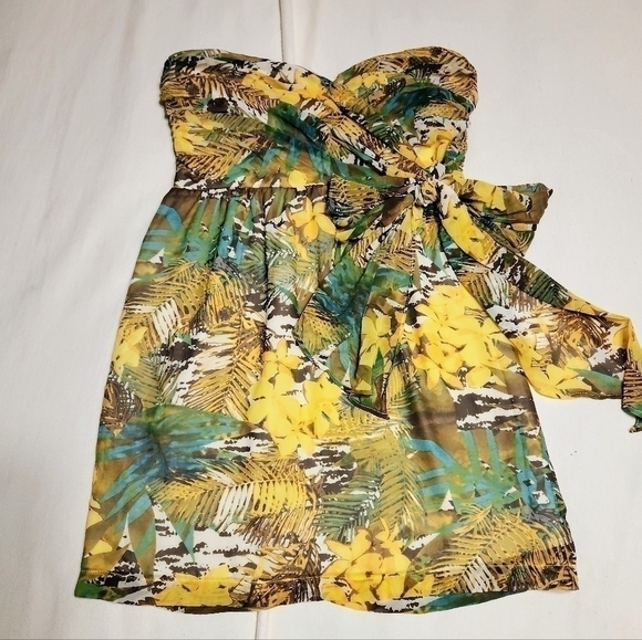 Forever 21 Tropical Print Chiffon Strapless Mini Dress Small - Picture 8 of 13